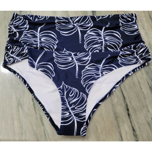 Grace Tempt Two Pc High Waisted Bikini Yellow Navy Blue Molded Padded Bra XL NWT - Picture 4 of 10